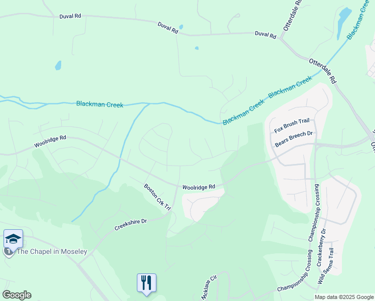 map of restaurants, bars, coffee shops, grocery stores, and more near 6438 Twin Falls Court in Moseley