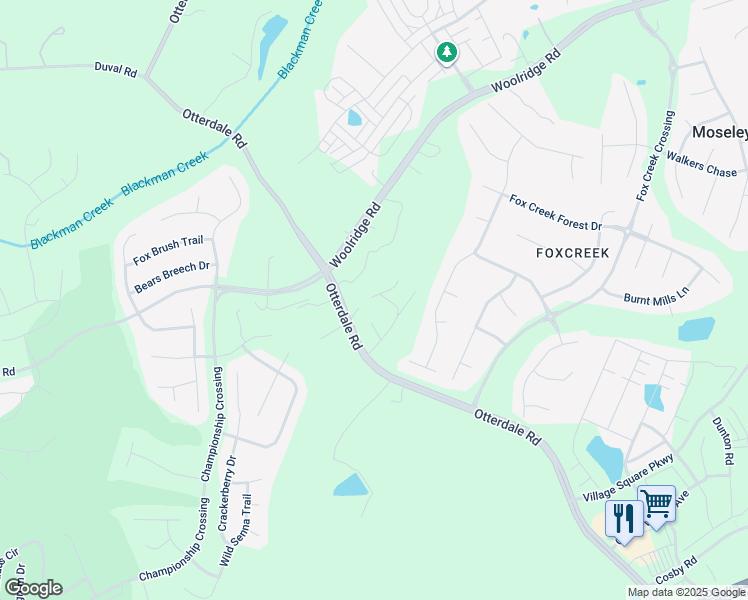 map of restaurants, bars, coffee shops, grocery stores, and more near 6703 Blue Iris Lane in Moseley