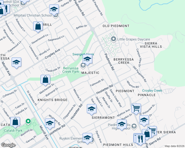 map of restaurants, bars, coffee shops, grocery stores, and more near 3259 Isadora Drive in San Jose