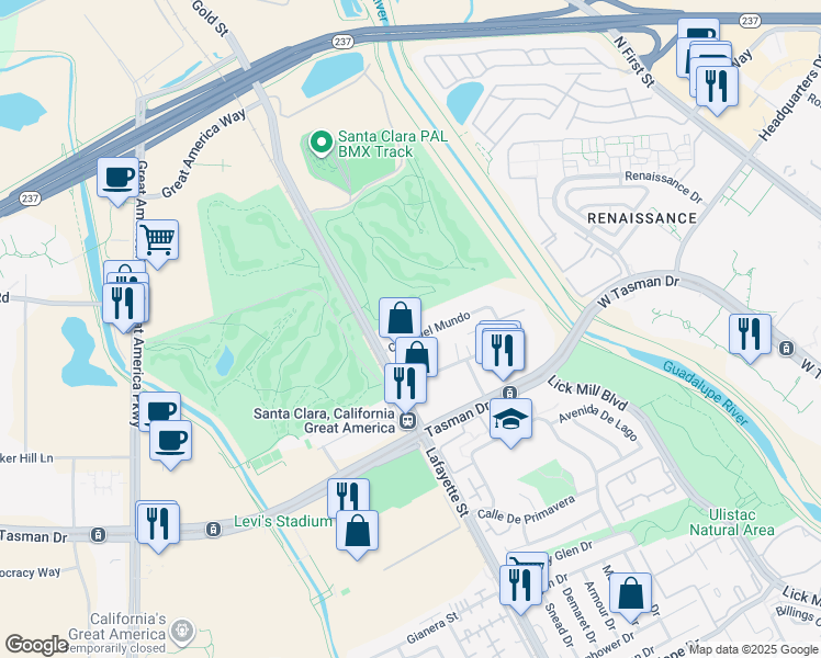 map of restaurants, bars, coffee shops, grocery stores, and more near 2323 Calle Del Mundo in Santa Clara
