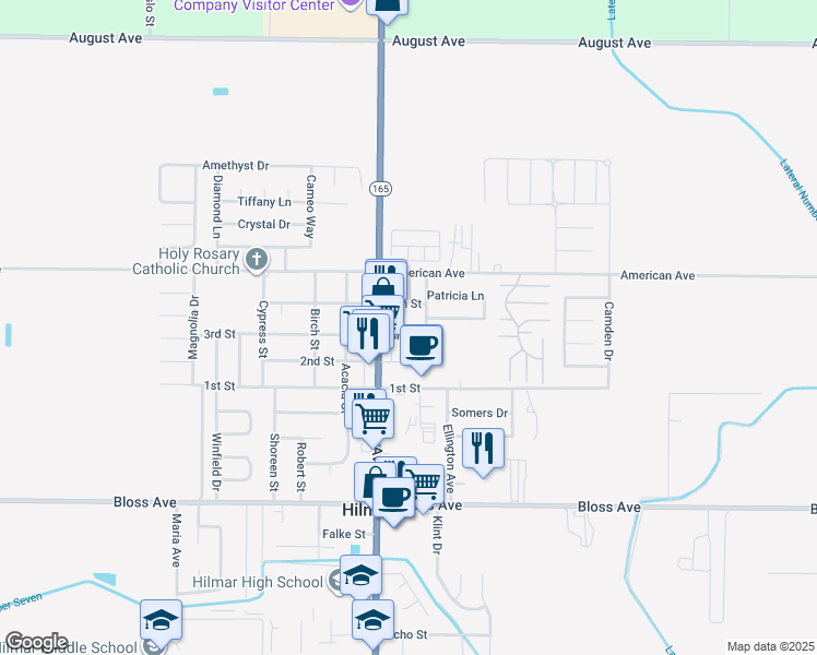 map of restaurants, bars, coffee shops, grocery stores, and more near 19936 3rd Street in Hilmar