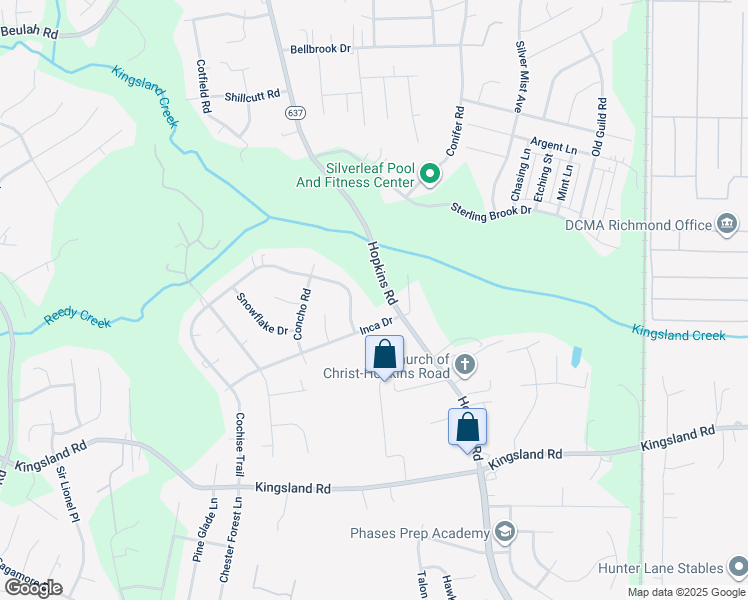 map of restaurants, bars, coffee shops, grocery stores, and more near 8100 Hopkins Road in Richmond