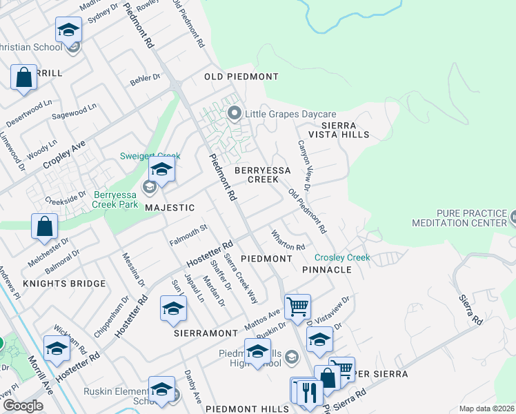 map of restaurants, bars, coffee shops, grocery stores, and more near 3427 Pine Creek Drive in San Jose