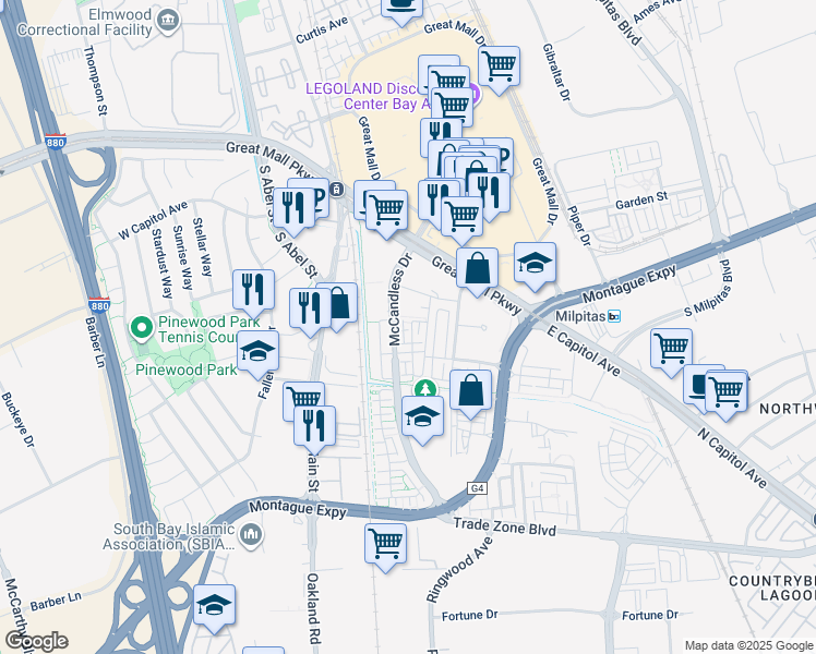 map of restaurants, bars, coffee shops, grocery stores, and more near 1509 Bleecker Street in Milpitas