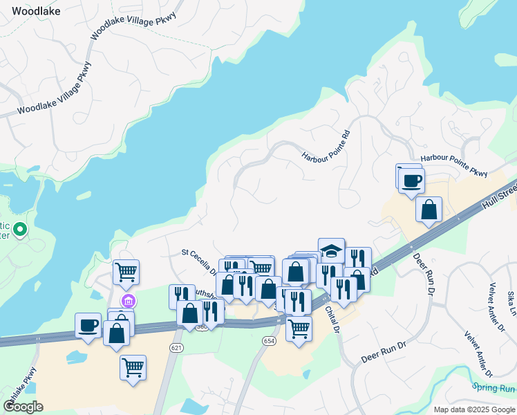 map of restaurants, bars, coffee shops, grocery stores, and more near 13915 Eastbluff Road in Midlothian