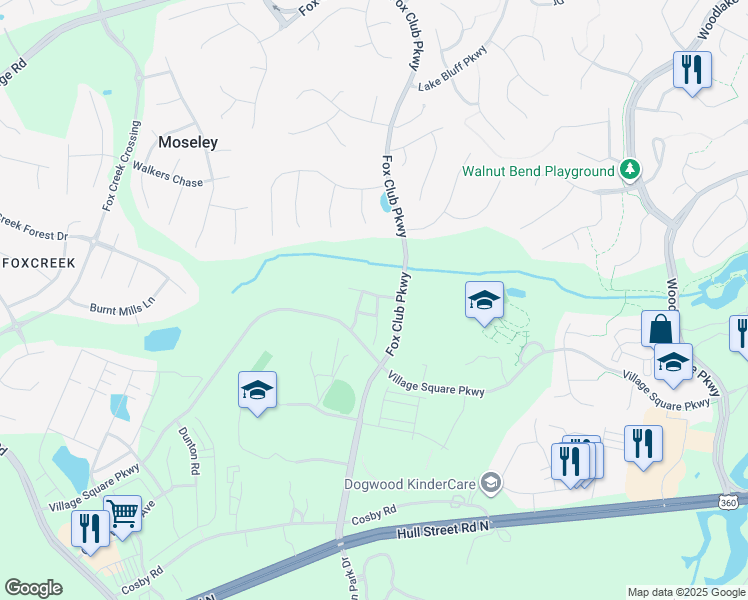 map of restaurants, bars, coffee shops, grocery stores, and more near 6412 Sanford Springs Cove in Midlothian