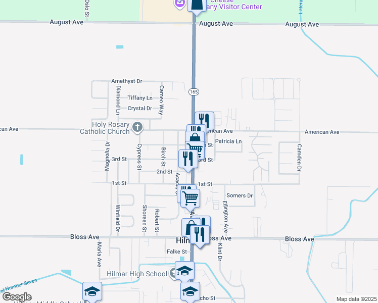 map of restaurants, bars, coffee shops, grocery stores, and more near 8397 Lander Avenue in Hilmar