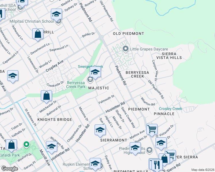 map of restaurants, bars, coffee shops, grocery stores, and more near 3298 Isadora Drive in San Jose