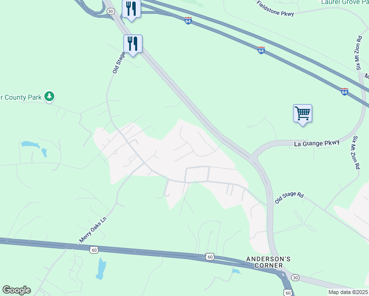 map of restaurants, bars, coffee shops, grocery stores, and more near 3009 Maura Court in Toano