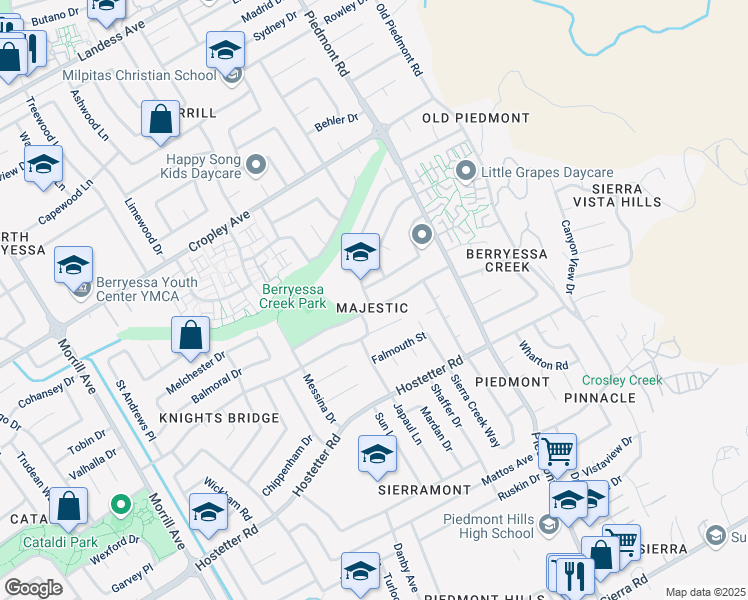 map of restaurants, bars, coffee shops, grocery stores, and more near 3259 Isadora Drive in San Jose