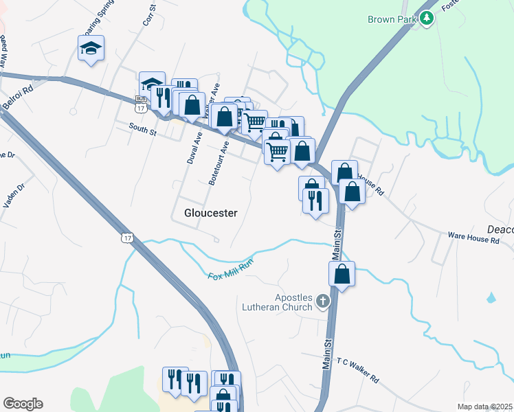 map of restaurants, bars, coffee shops, grocery stores, and more near 7191 Clements Avenue in Gloucester