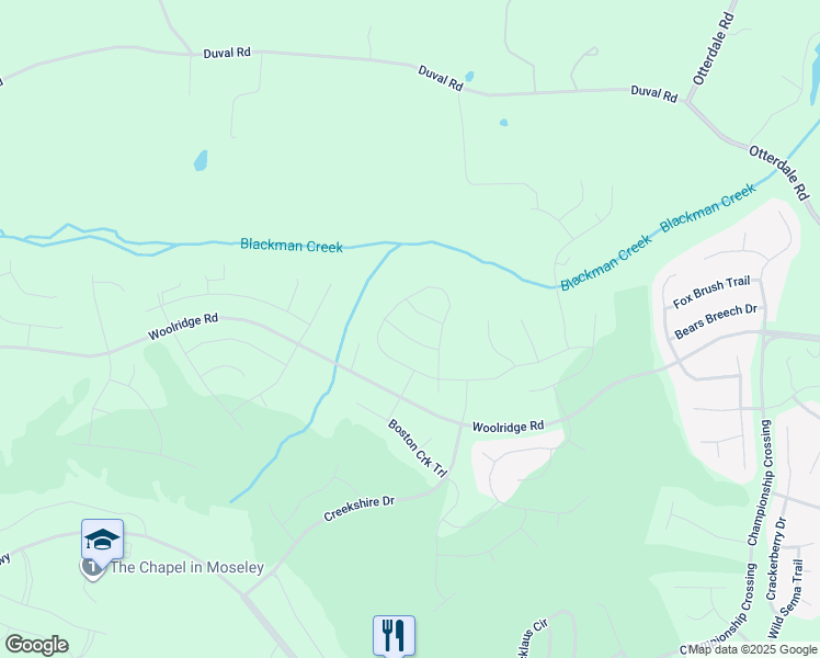 map of restaurants, bars, coffee shops, grocery stores, and more near 6424 Richwood Trail in Moseley