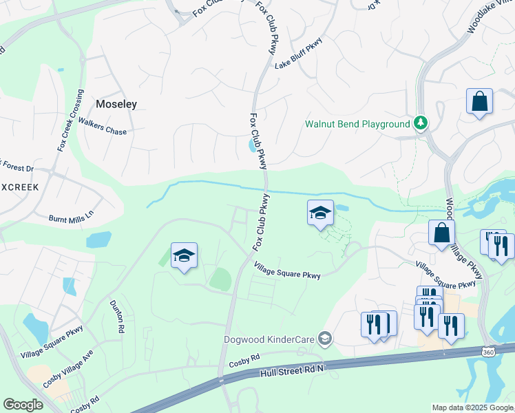 map of restaurants, bars, coffee shops, grocery stores, and more near 15204 Princess Lauren Lane in Midlothian