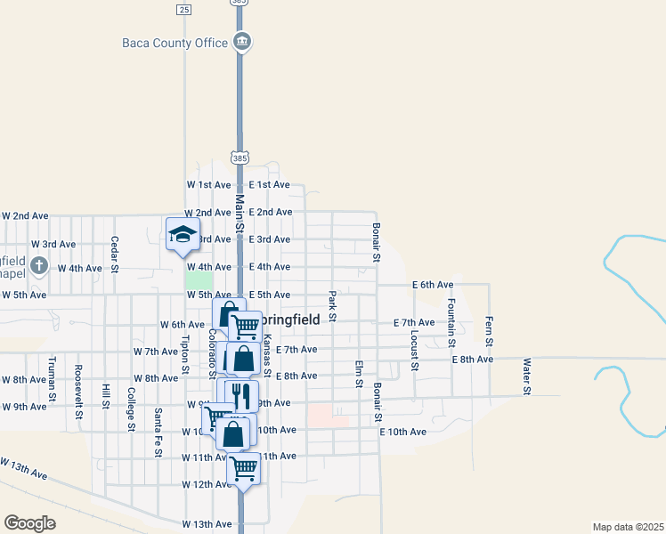 map of restaurants, bars, coffee shops, grocery stores, and more near 400 East 4th Street in Springfield