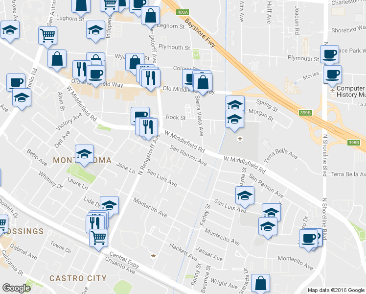 map of restaurants, bars, coffee shops, grocery stores, and more near 440 Beaume Court in Mountain View