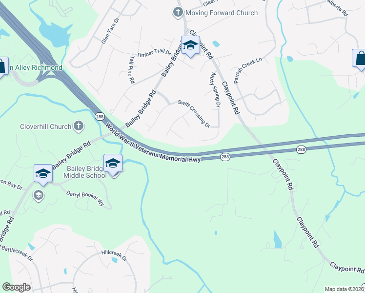 map of restaurants, bars, coffee shops, grocery stores, and more near 12015 Beaver Spring Court in Midlothian