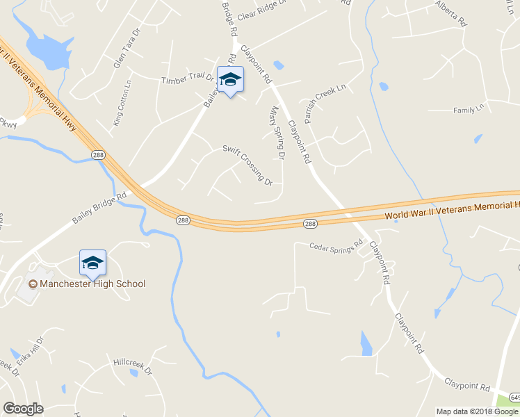 map of restaurants, bars, coffee shops, grocery stores, and more near 5237 Misty Spring Drive in Midlothian