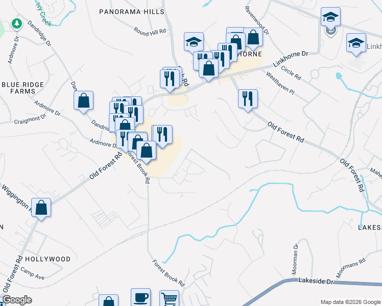 map of restaurants, bars, coffee shops, grocery stores, and more near 115 Belle Terre Drive in Lynchburg