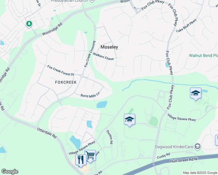 map of restaurants, bars, coffee shops, grocery stores, and more near 15812 Primrose Tarry Drive in Moseley