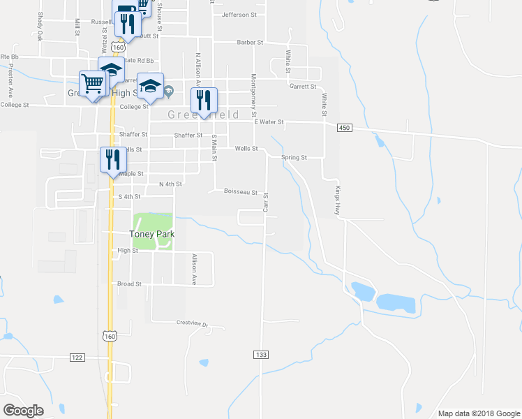 map of restaurants, bars, coffee shops, grocery stores, and more near 213 Wynes Circle in Greenfield