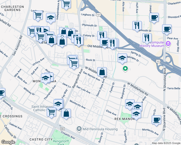 map of restaurants, bars, coffee shops, grocery stores, and more near 440 Beaume Court in Mountain View