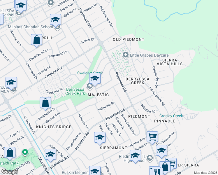 map of restaurants, bars, coffee shops, grocery stores, and more near 3298 Isadora Drive in San Jose