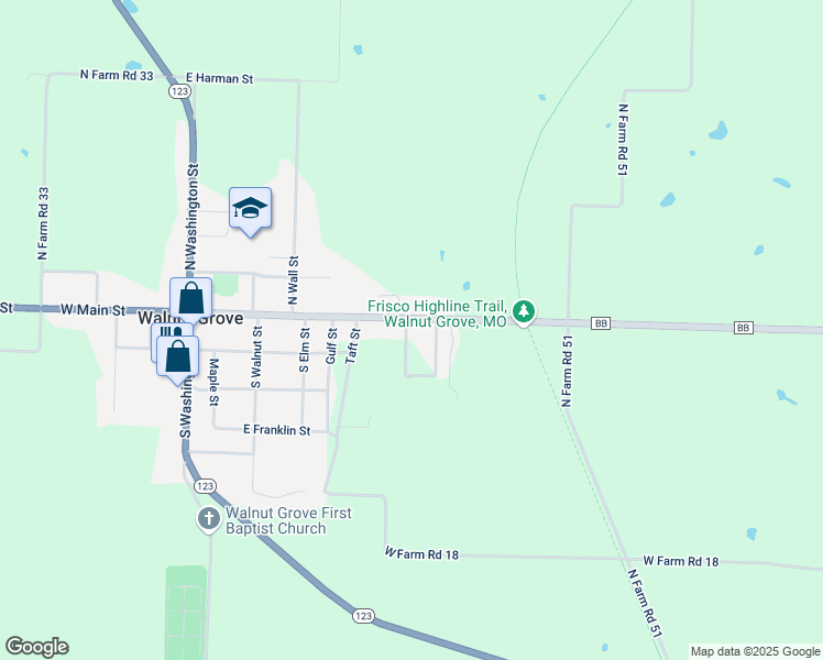 map of restaurants, bars, coffee shops, grocery stores, and more near 111 North Pitman Place in Walnut Grove