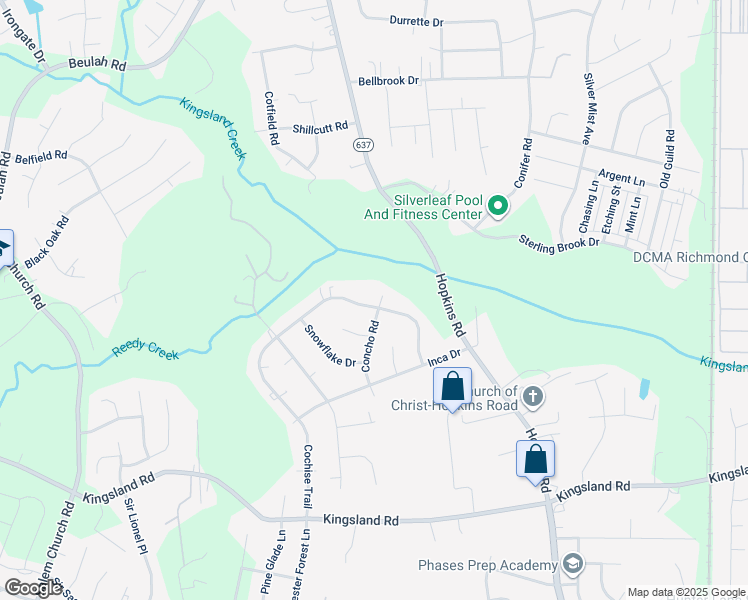 map of restaurants, bars, coffee shops, grocery stores, and more near 7936 Concho Road in Richmond