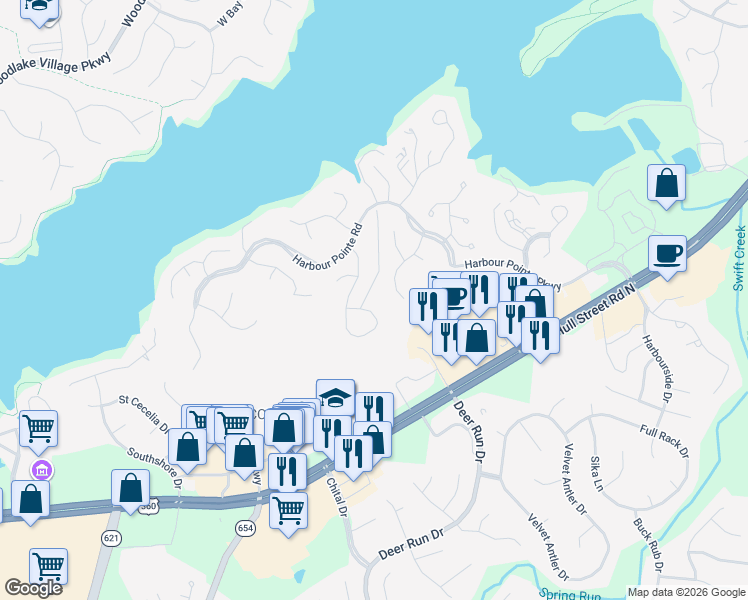map of restaurants, bars, coffee shops, grocery stores, and more near 5911 Watch Harbour Road in Midlothian