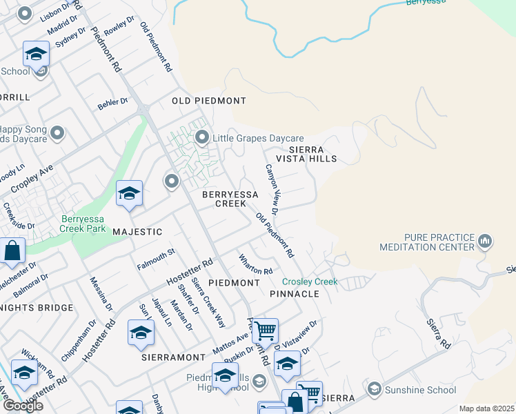 map of restaurants, bars, coffee shops, grocery stores, and more near 1670 Old Piedmont Road in San Jose