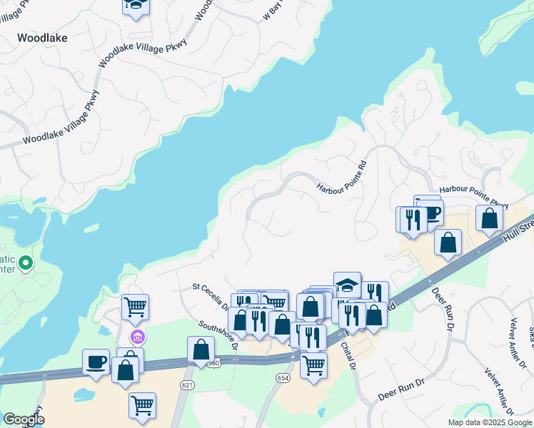 map of restaurants, bars, coffee shops, grocery stores, and more near 5908 Eastbluff Court in Midlothian