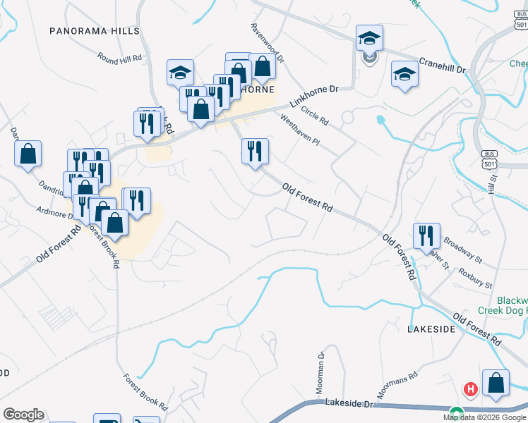 map of restaurants, bars, coffee shops, grocery stores, and more near 214 Legacy Oaks Cir in Lynchburg