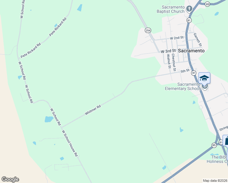 map of restaurants, bars, coffee shops, grocery stores, and more near Whitmer Road in Sacramento