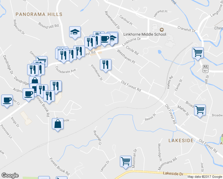 map of restaurants, bars, coffee shops, grocery stores, and more near 214 Legacy Oaks Circle in Lynchburg