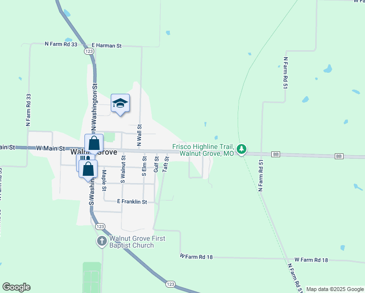 map of restaurants, bars, coffee shops, grocery stores, and more near 111 North Pitman Place in Walnut Grove