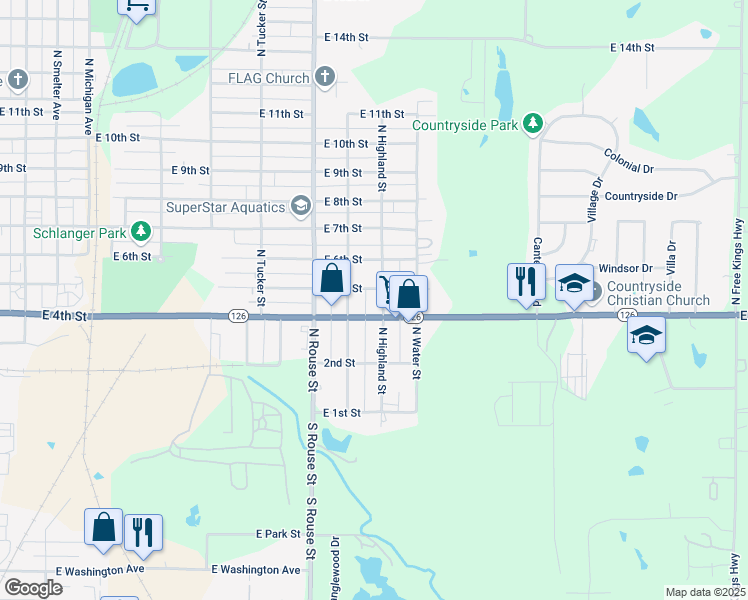 map of restaurants, bars, coffee shops, grocery stores, and more near 407 North Highland Street in Pittsburg