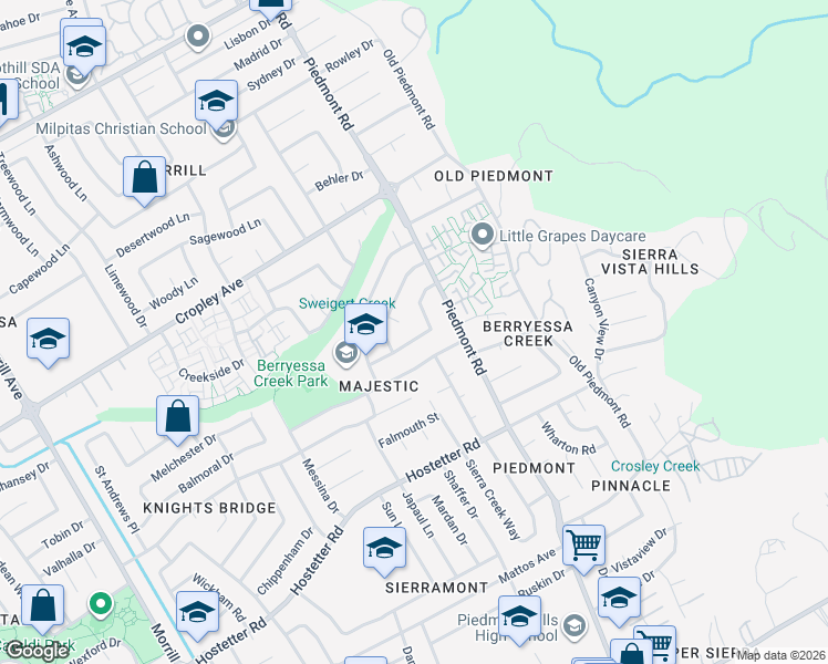 map of restaurants, bars, coffee shops, grocery stores, and more near 3323 Farthing Way in San Jose