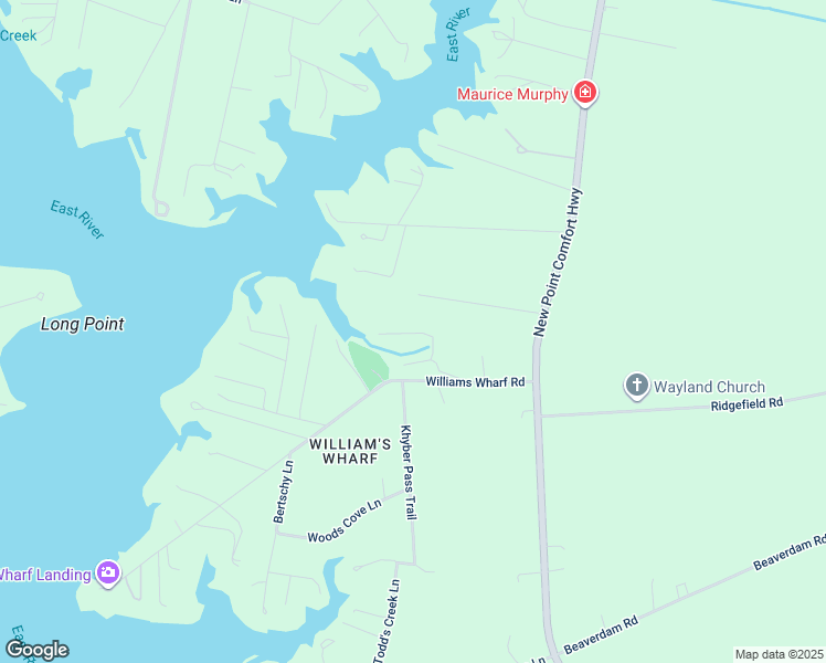 map of restaurants, bars, coffee shops, grocery stores, and more near 158 Williams Wharf Road in Mathews