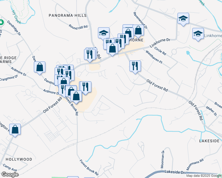 map of restaurants, bars, coffee shops, grocery stores, and more near 265 Thicket Drive in Lynchburg