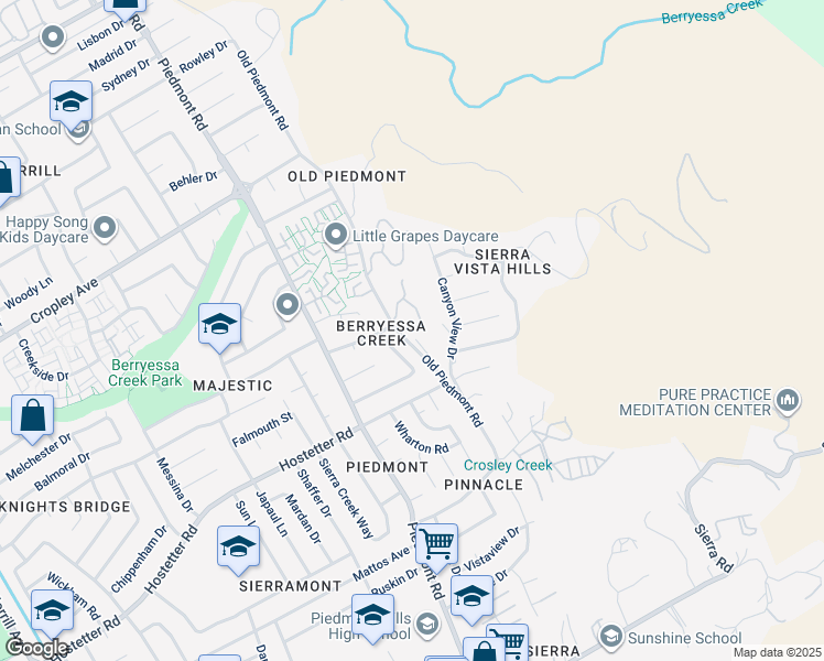 map of restaurants, bars, coffee shops, grocery stores, and more near 1670 Old Piedmont Road in San Jose