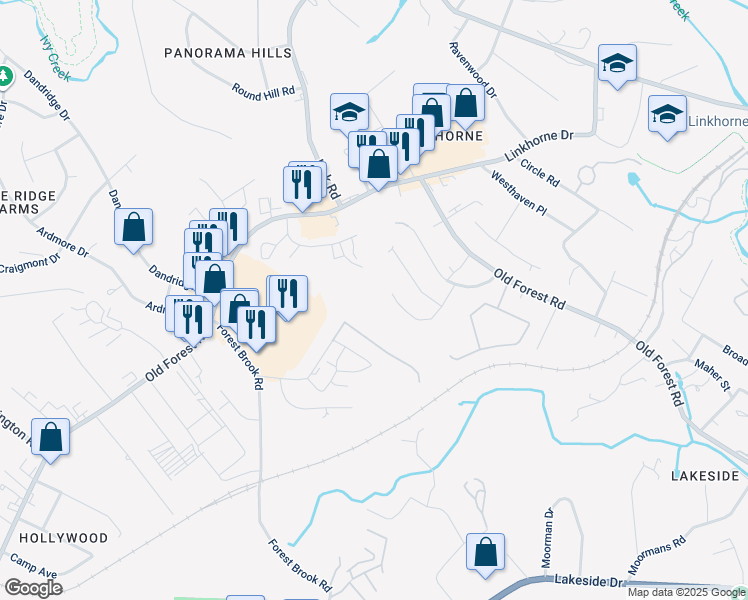 map of restaurants, bars, coffee shops, grocery stores, and more near 265 Thicket Drive in Lynchburg
