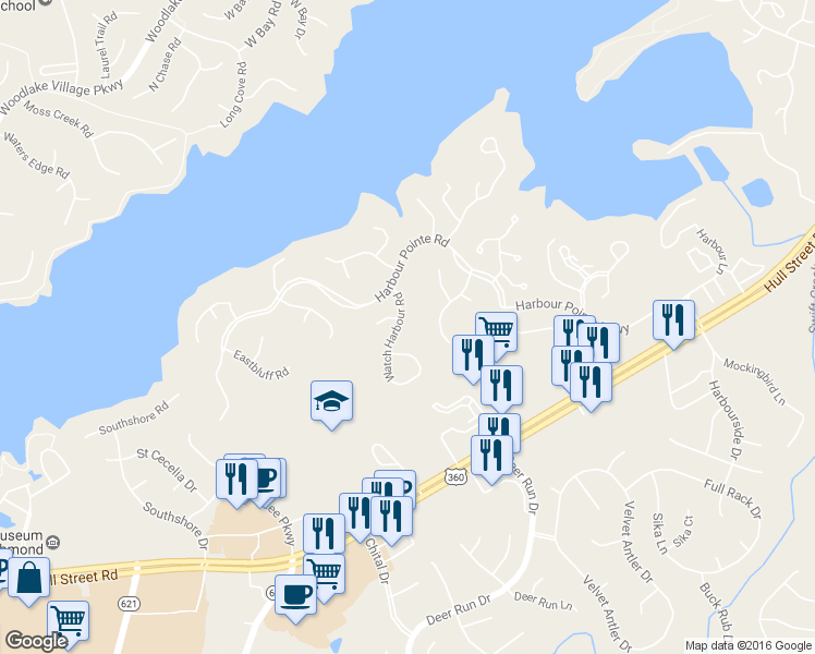 map of restaurants, bars, coffee shops, grocery stores, and more near 5911 Watch Harbour Road in Midlothian