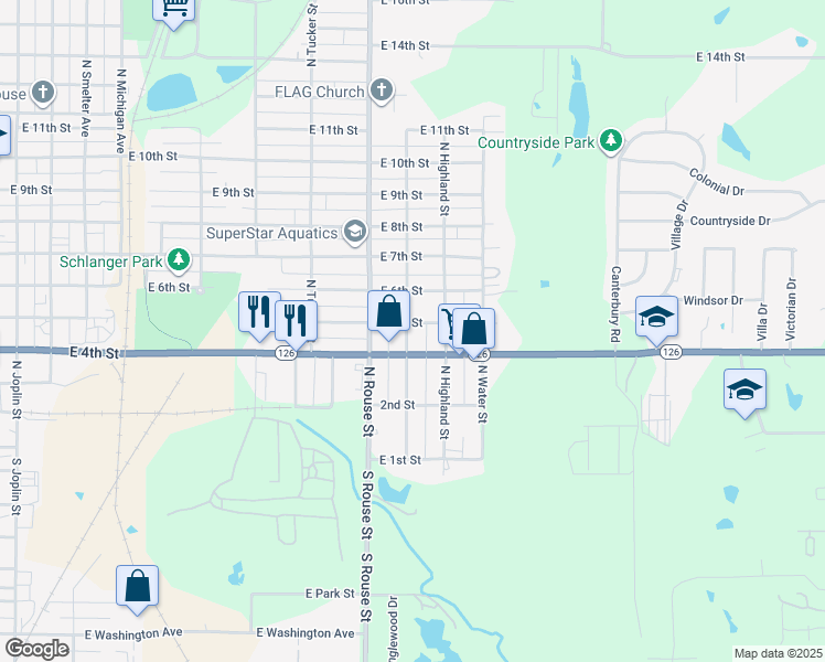 map of restaurants, bars, coffee shops, grocery stores, and more near 410 North Fairview Street in Pittsburg