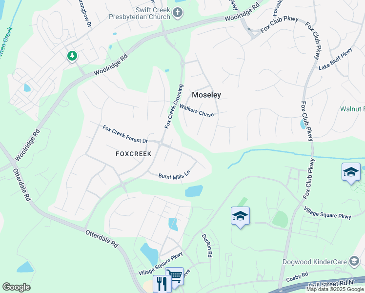 map of restaurants, bars, coffee shops, grocery stores, and more near 16000 Primrose Tarry Drive in Moseley