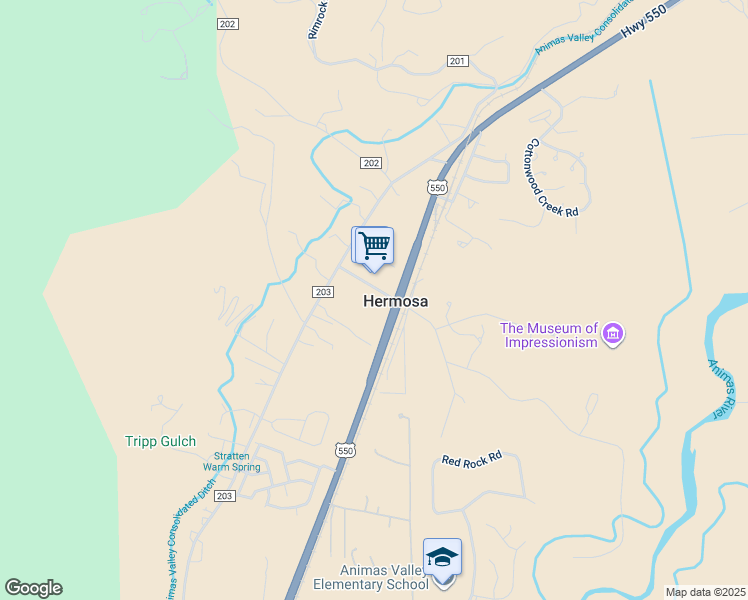 map of restaurants, bars, coffee shops, grocery stores, and more near 32243 U.S. 550 in Durango