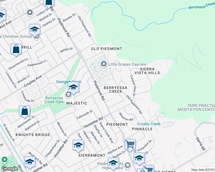 map of restaurants, bars, coffee shops, grocery stores, and more near 3438 Parliament Court in San Jose