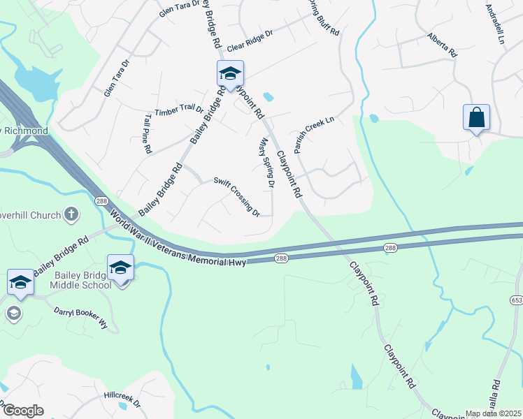 map of restaurants, bars, coffee shops, grocery stores, and more near 11906 Swift Crossing Drive in Midlothian