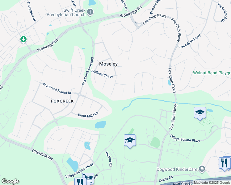 map of restaurants, bars, coffee shops, grocery stores, and more near 6324 Doveschrist Mews in Moseley