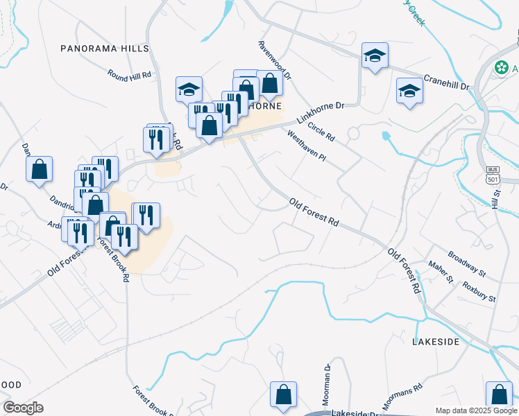 map of restaurants, bars, coffee shops, grocery stores, and more near 101 Manassas Street in Lynchburg