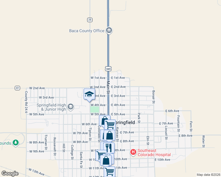 map of restaurants, bars, coffee shops, grocery stores, and more near 200 Main Street in Springfield